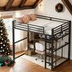 preview thumbnail 1 of 8, Black Metal Full Size Loft Bed with Wardrobe,Drawer,Desk and Shelves Black