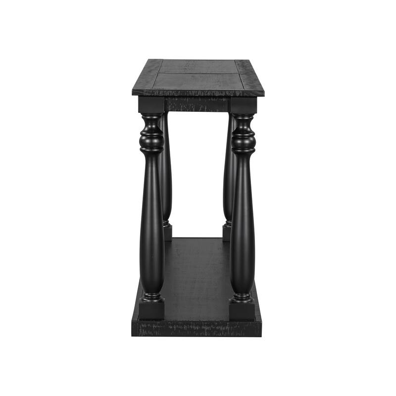 Vintage Wood Grain Console Table with Bottom Shelf and Four Vase Legs
