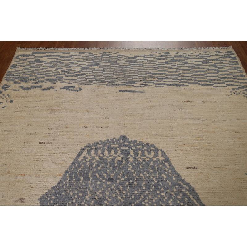 Hand Knotted Oriental 100% Wool Carpet Tribal Tribal Beige & Ivories Moroccan Area Rug - 9' 0'' X 6' 5''