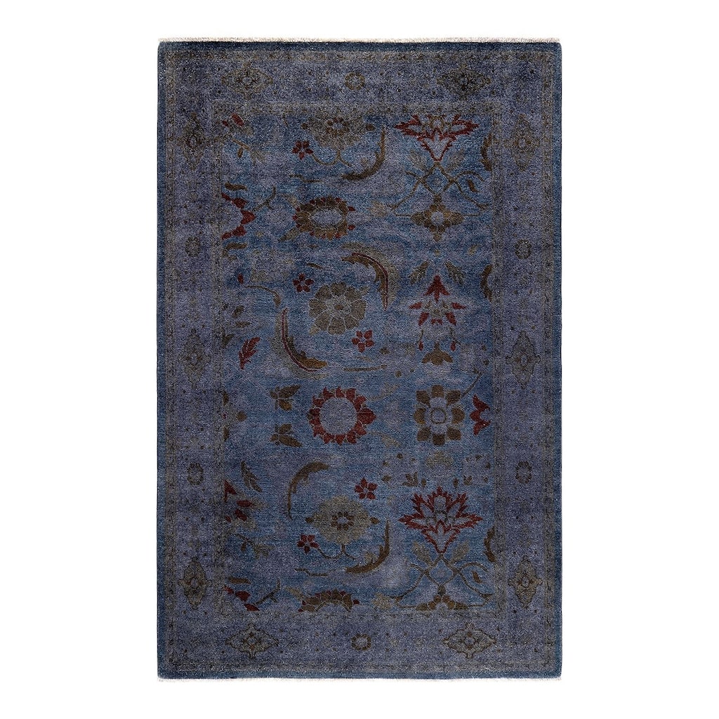 Overton Hand Knotted Wool Vintage Inspired Modern Contemporary Overdyed Blue Area Rug - 4' 3" x 6' 8"