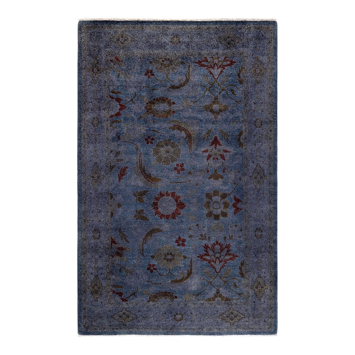 Overton Hand Knotted Wool Vintage Inspired Modern Contemporary Overdyed Blue Area Rug - 4' 3" x 6' 8"