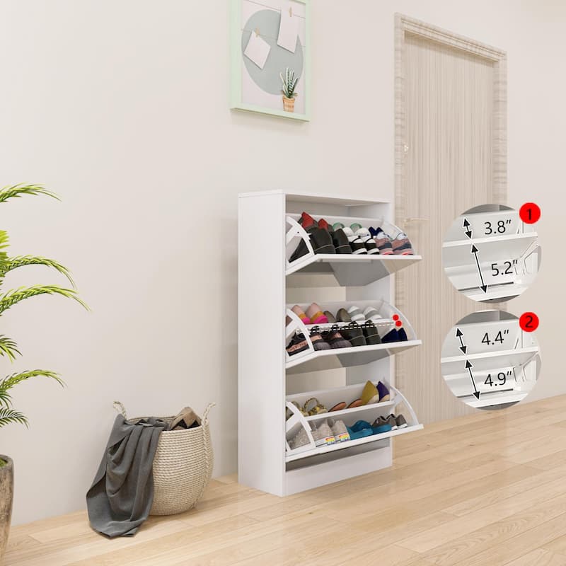 3-Tier Shoe Rack Organizer Cabinet with Full-Length Mirror, Slim Design, Easy Pull-Down Drawers for Entryway, Hallway, Mudroom