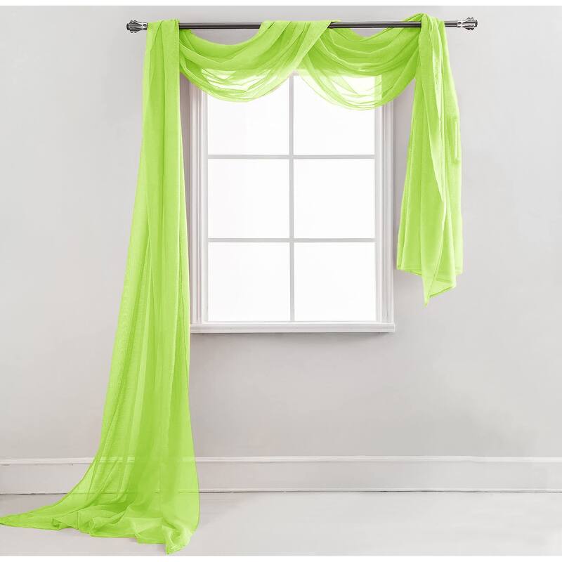 37" x 216" - Sheer Window Scarf Valance Topper Draping Extra Long - 37" x 216" - Lime Green