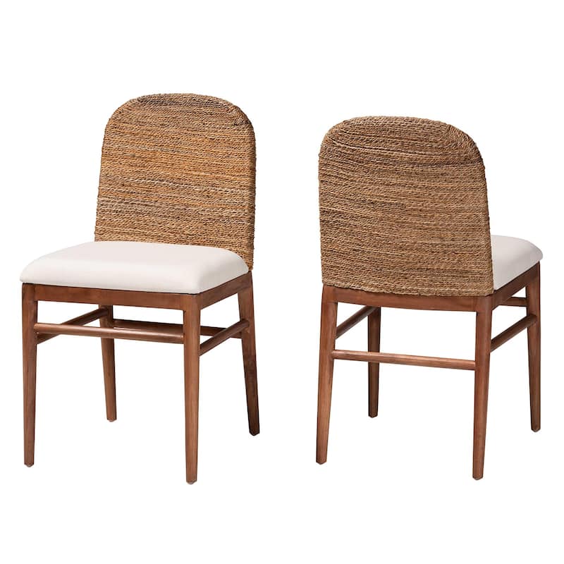 Nadim Modern Bohemian Natural Seagrass and Acacia Wood 2-Piece Dining Chair Set - Set of 2