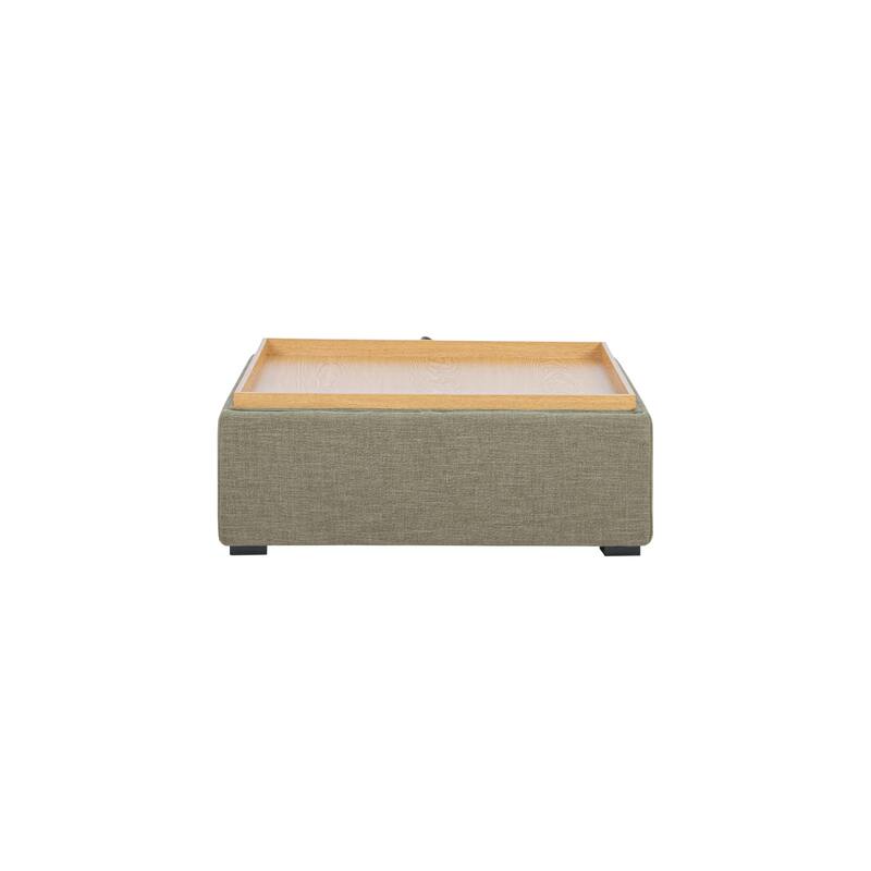 NADAAL STUDIOS Mirelda Ottoman, Flip-Top Upholstered Storage with Walnut-Look Tray Surface, Flecked Oat