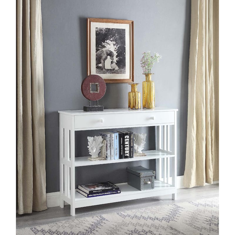 Convenience Concepts Mission 1 Drawer Console Table with Shelves - White