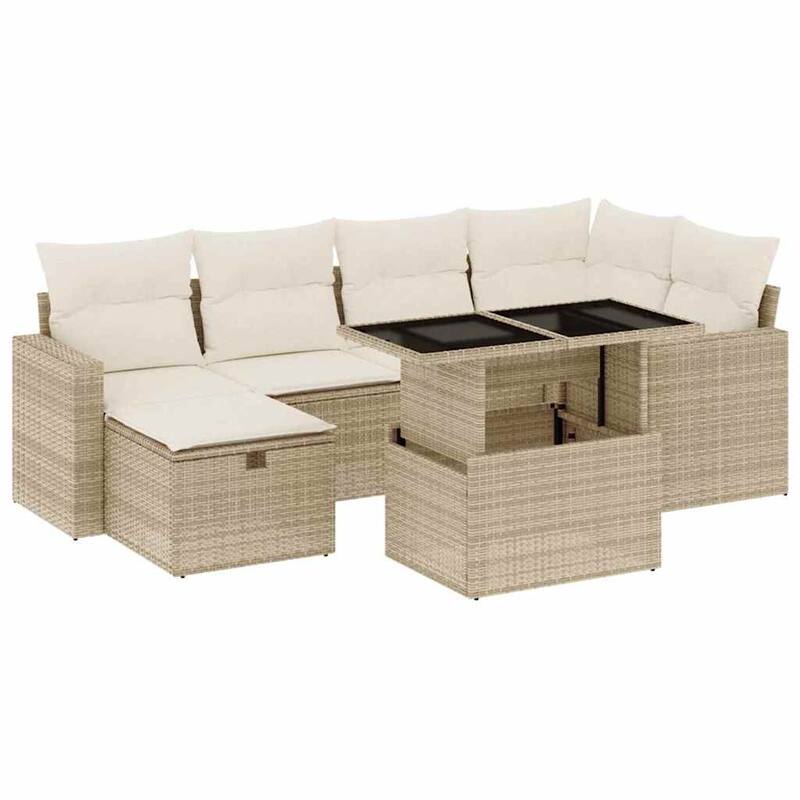 vidaXL Patio Sofa Set with Cushions Outdoor Furniture 7 Piece Poly Rattan - 21.7 x 39.4 x 28.7 in