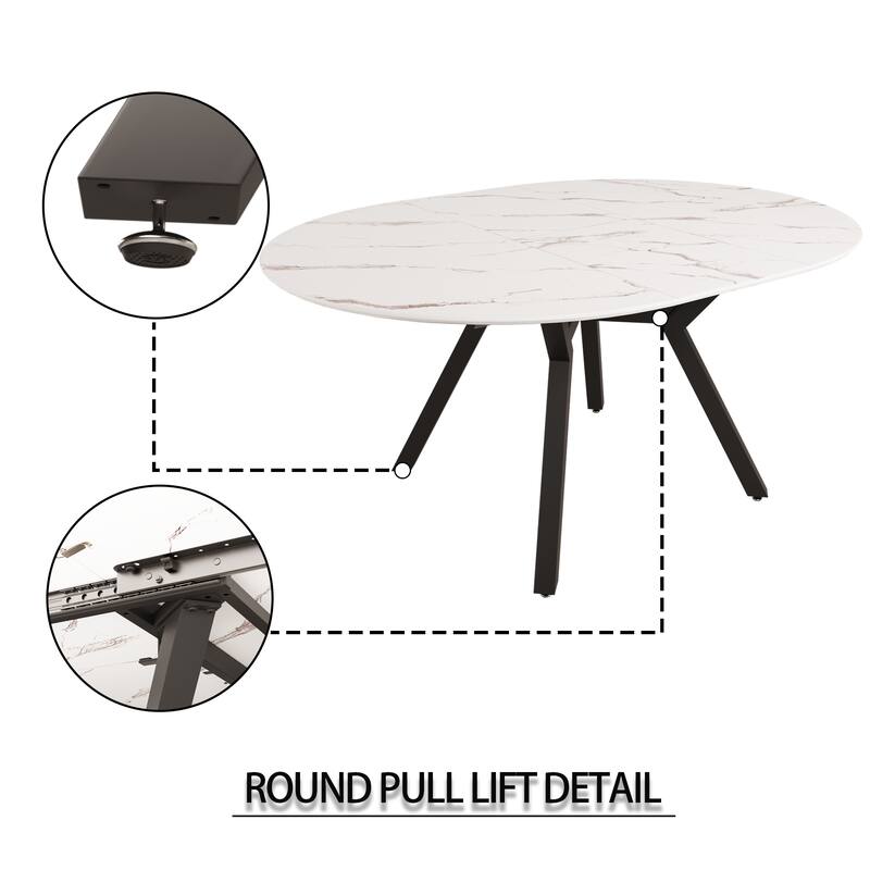 Modern Dining Table Set, Extendable Round Dining Table with 4 PU-Padded Dining Chairs, for Dining Rooms and Kitchens