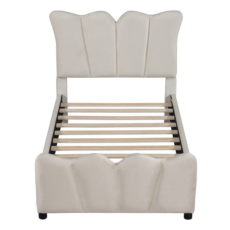 Luxurious Velvet Upholstered Platform Bed - Twin/Full Sizes with Stylish Headboard & Footboard, Sturdy Construction