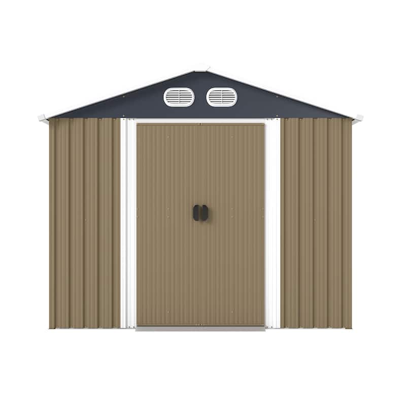 8x12 FT Outdoor Metal Storage Shed, Large Storage Sheds with Sturdy Frame Structure, Metal Garden Tool Shed with Lockable Door