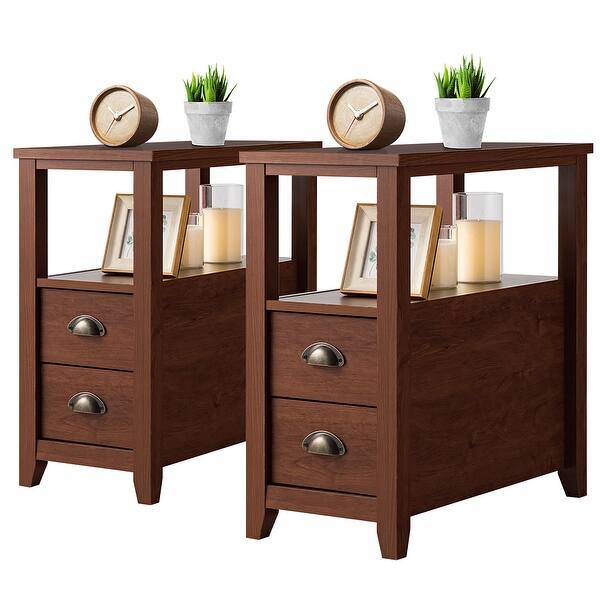 End Table With 2 Drawers And Shelf Space Saving Bedside Table Overstock 32027800