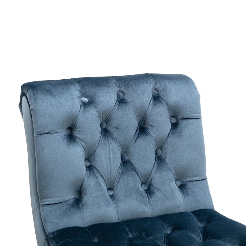 Velvet Button Tufted Upholstered Leisure Chair with Black Wooden Legs