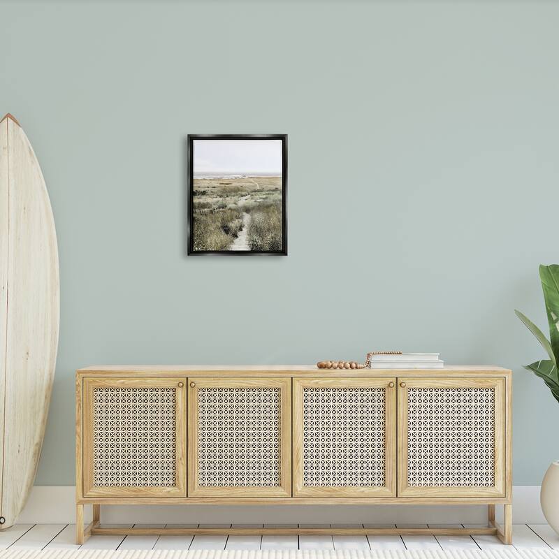 Stupell Distant Shoreline Grassy Beach Path Cloudy Horizon Floater Frame - Green