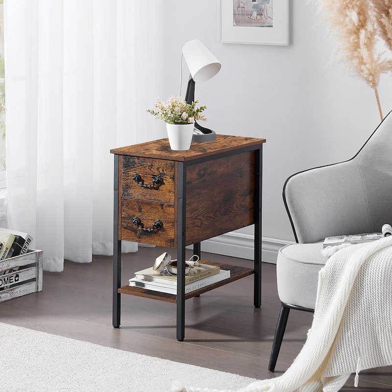 Industrial 2-Drawer Nightstand Narrow End Side Table (Set of 2)