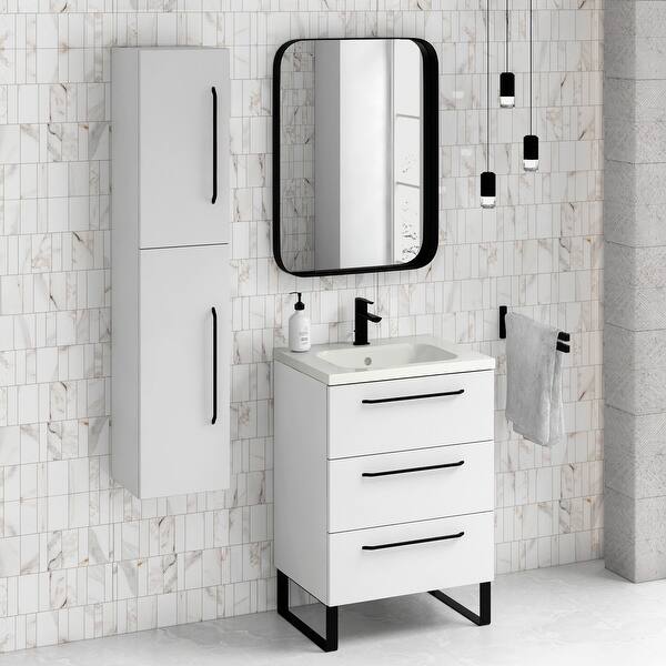 Shop 24 Bathroom Vanity Cabinet Ceramic Sink Set Denver W 24 X H 35 X D 18 In Rhd White Oak On Sale Overstock 31647530