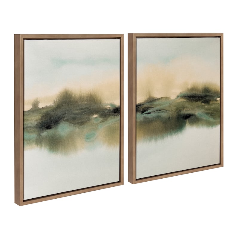 Kate and Laurel Sylvie Tranquil Framed Canvas Art Set by Amy Lighthall - 2 Piece Set 18x24 - Gold