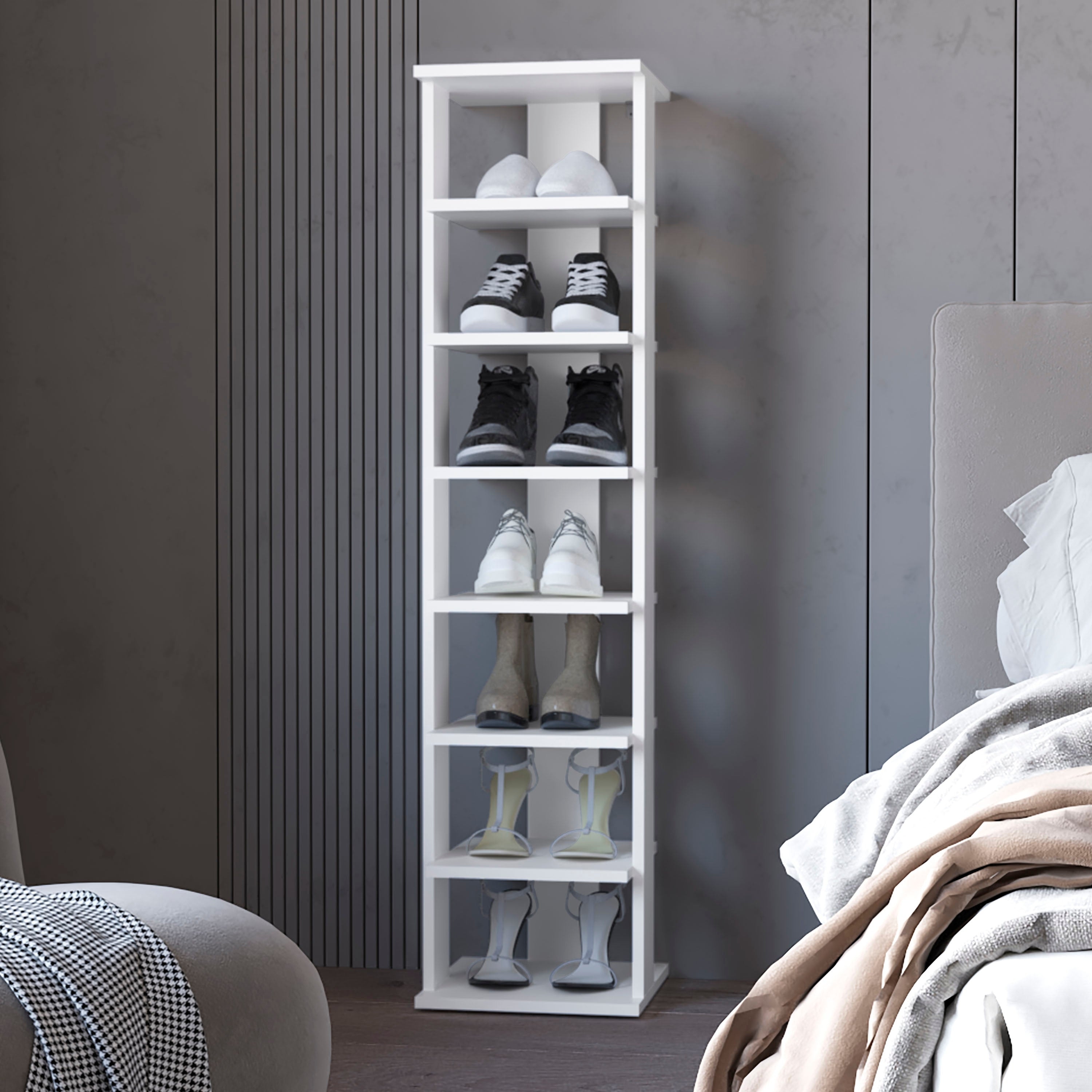 Slim Shoe Cabinet with Drawers & Flip Doors, White Storage Organizer for Small Entryway & Hallway
