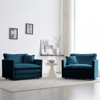 Drew Set of 2 Sofa Accent Chair Fabric Uplholstered Lounge Couch - Light Blue
