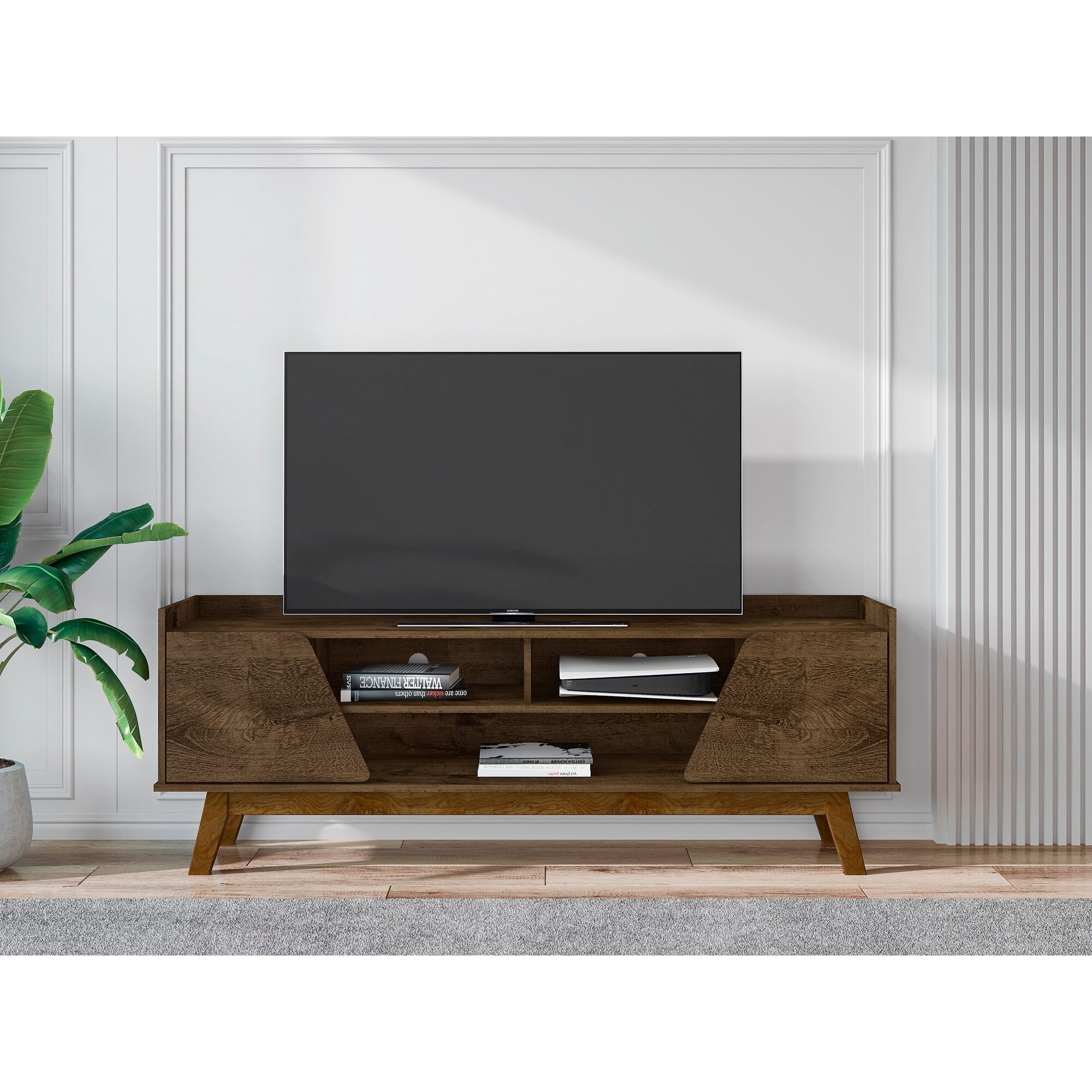 63 Inch TV Stand White Finish Media Storage Console
