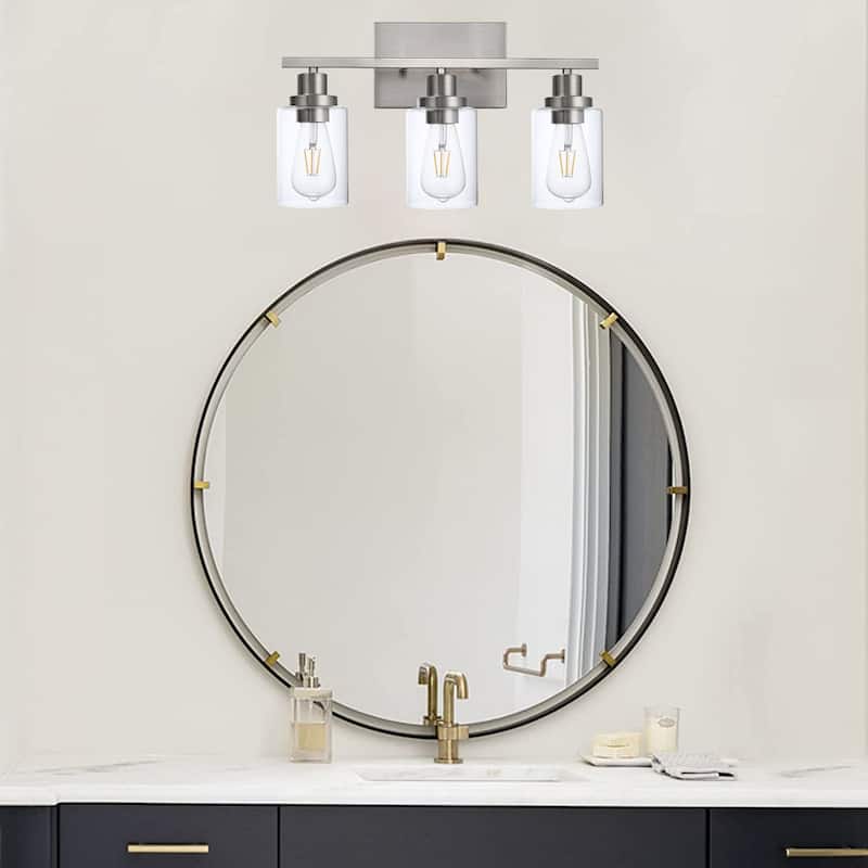 Wall Light Brushed Nickel Bathroom Vanity Lights, E26 Modern Bathroom Light Fixtures with Clear Glass Shade, Wall Lights