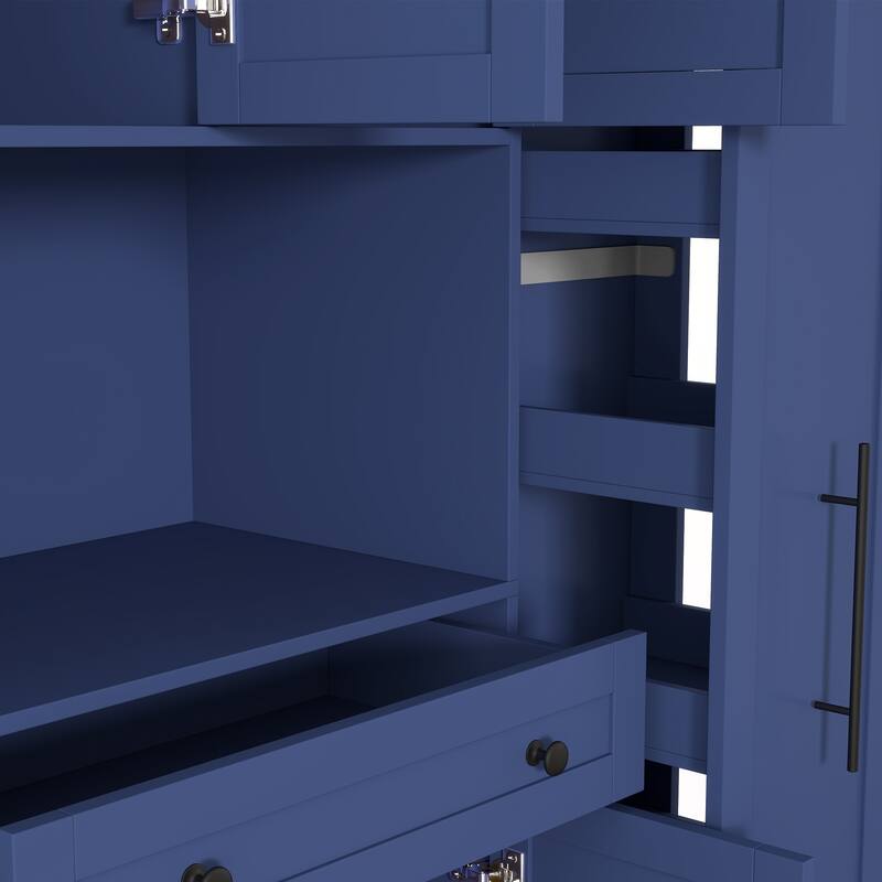 Large Kitchen Pantry Storage Cabinet Cupboard, Buffet with Hutch and Pull-Out Side Cabinet for Enhanced Kitchen Organization