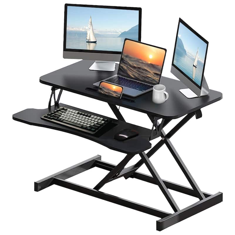 GDFStudio - Amelia Height Adjustable 32 Inch Sit to Stand Desk Converter with Spacious Workstation Design