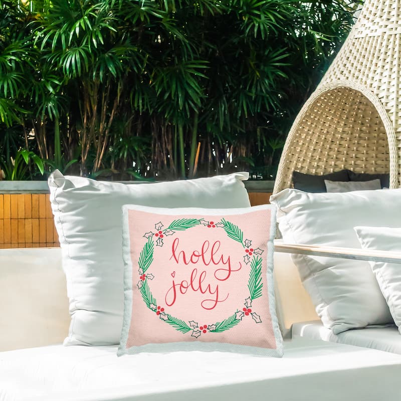 Stupell Minimal Holly Jolly Wreath Printed Outdoor Throw Pillow Design by Sazerelli Designs
