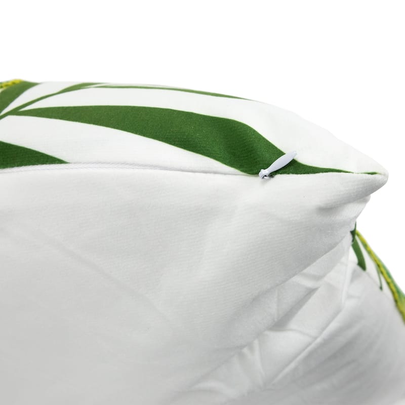 Tropical Palm Tree Leaves Throw Pillow - 16" - Green and White