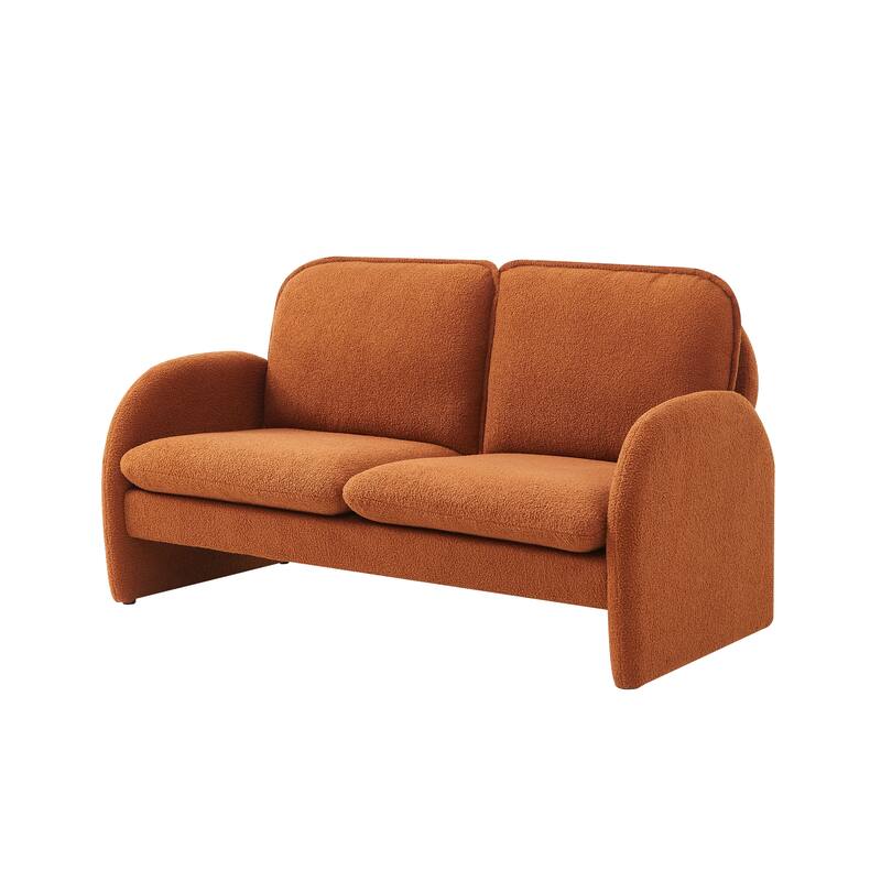 59" Lambswool Fabric Upholstered Loveseat Sofa with High Back & Toss Pillows 2 Seater Leisure Couch ,Tool-Free Assembly
