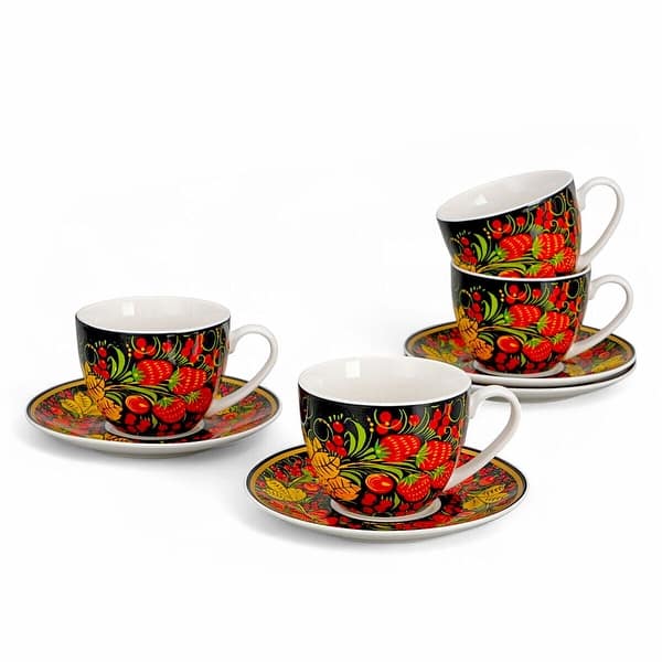 STP Goods The Crimson Bloom & Berry Teacup and Saucer Set of 4