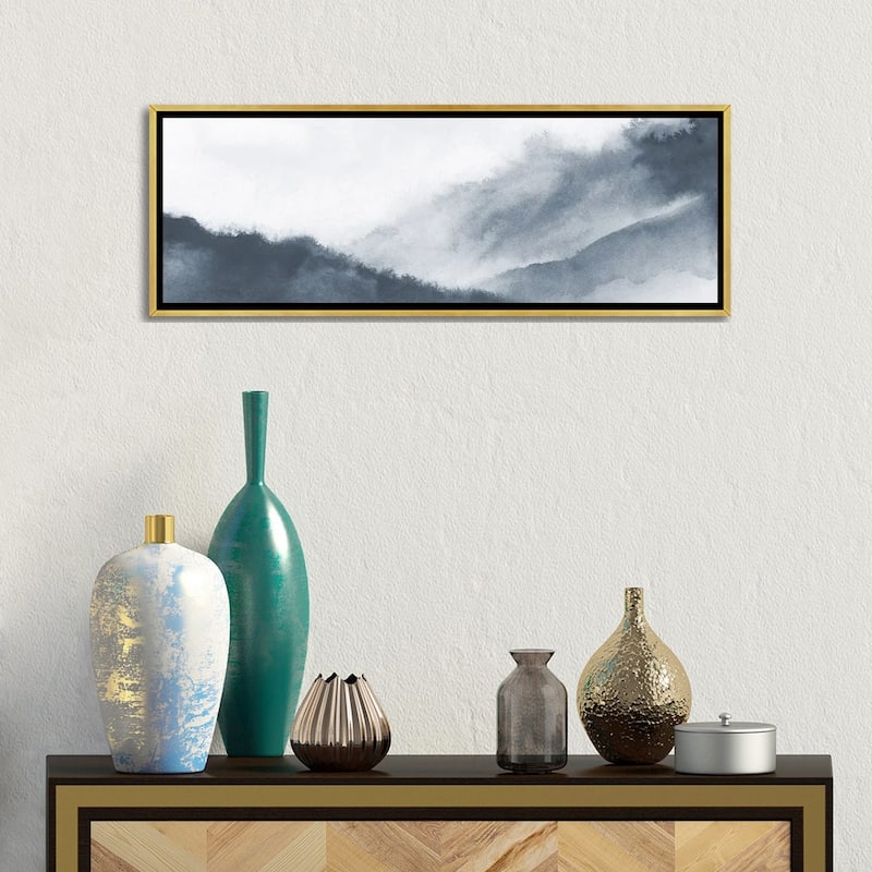 iCanvas "Misty mountains in gray watercolor - Panoramic" by Nouveau Prints Framed Canvas Print