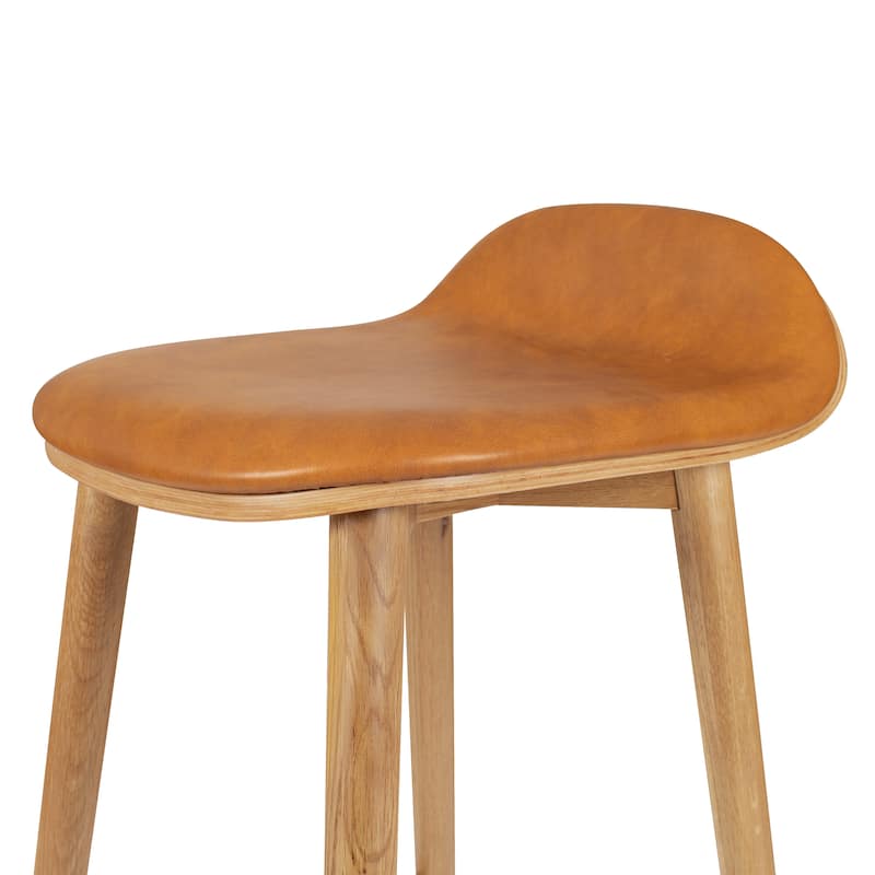 Poly & Bark Notello Leather Counter Stool - 26" Seat Height Solid Oak Wood Frame