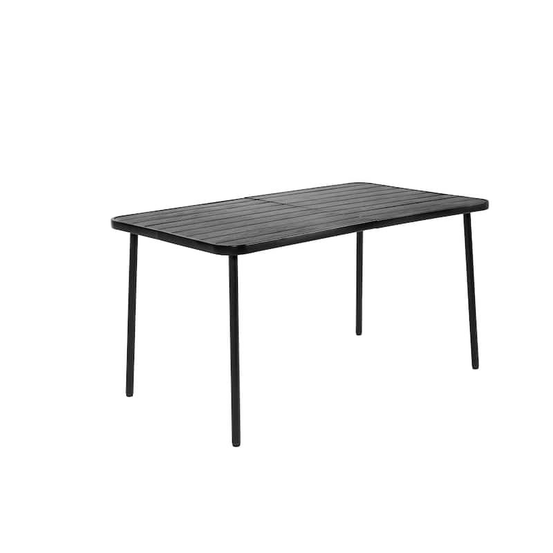 All Weather Outdoor Steel Dining Set, 7 Piece Patio Dining Table and Chair Set with Rectangular Table and 6 Armchairs