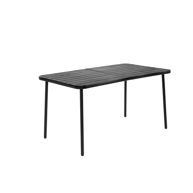 Outdoor 7 Pieces Dining Table Set and 6 Plastic Chairs, Patio Rectangular Steel Dining Table for Courtyard Poolside