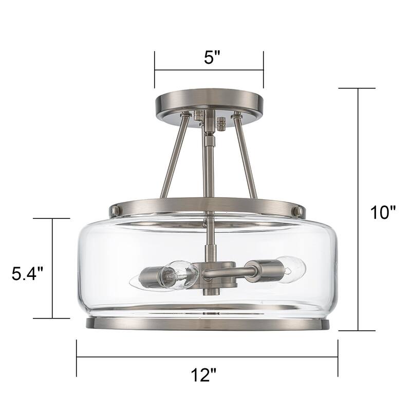 3-Light Industrial-style Black Lantern Glass Semi Flush Mount