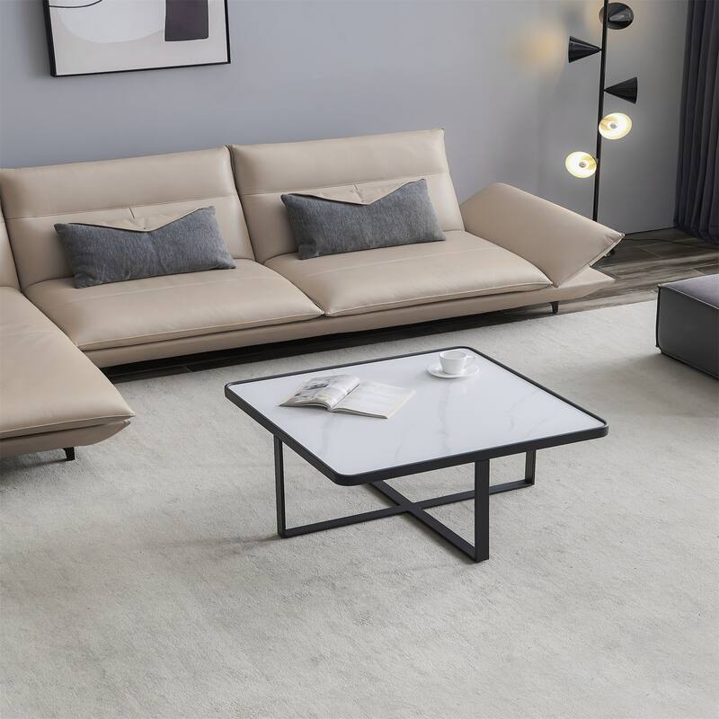 Global Pronex Minimalism Square coffee table，Black metal frame with