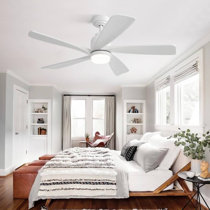 Sofucor 52" Solid Wood Noiseless Ceiling Fans with Dimmable LED Light Optional and Remote, 6-Speed Reversible, Smart Optional