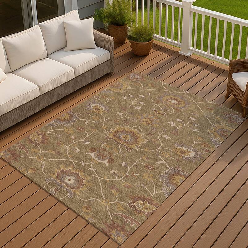 Machine Washable Indoor/ Outdoor Traditional Luna Chantille Rug - Brown - 9' x 12'