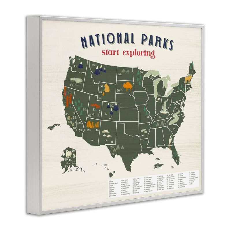 Stupell National Parks Map with Numbered Key United States Framed Wall Art - Green