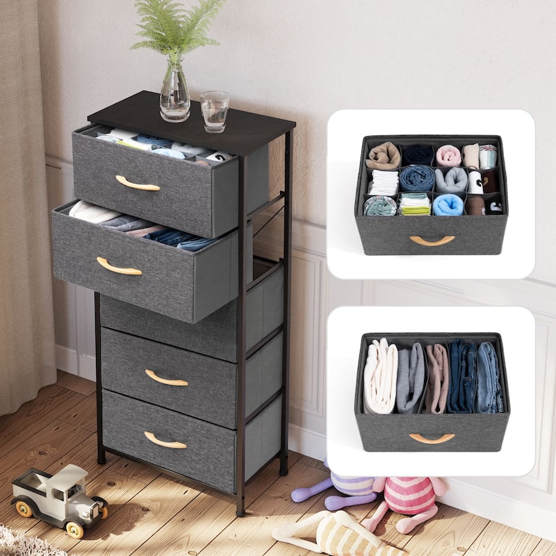 Pellebant 5 Drawer Vertical Dresser Storage Organizer Divider Unit - Grey