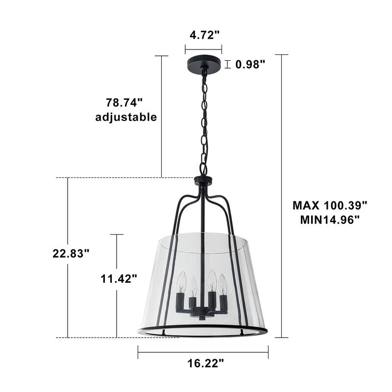 Industrial 4-Light Black Lantern Glass Pendant Light