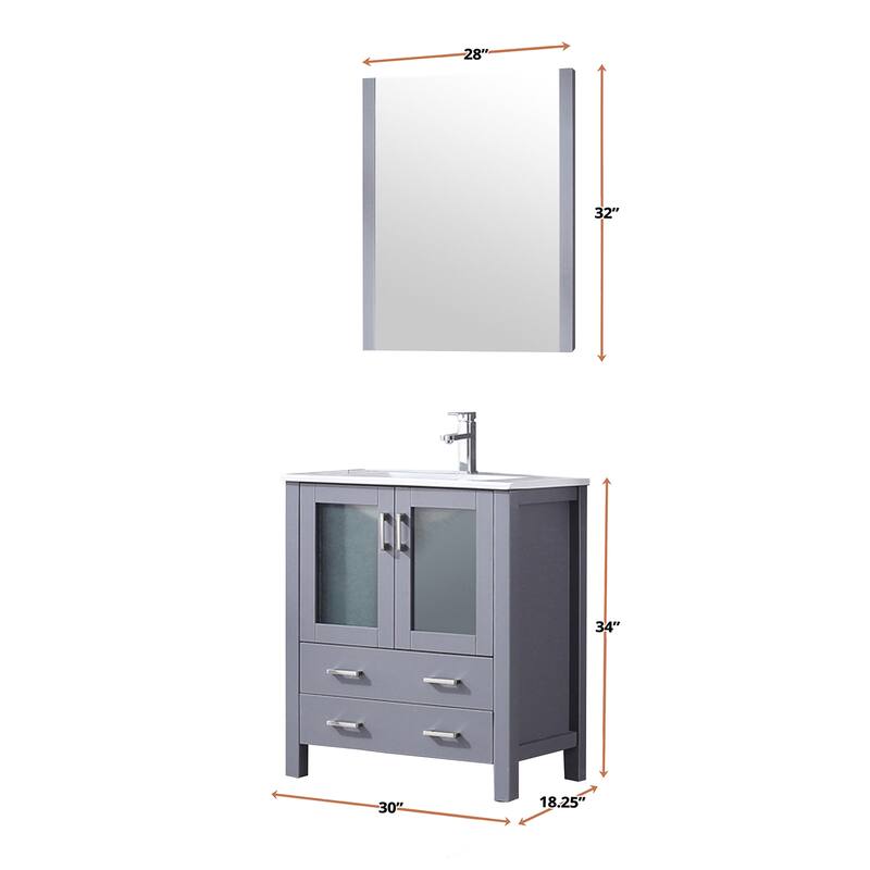 30-inch Bathroom Vanity with Ceramic Top, Stainless Steel Faucet, and Mirror - Scratch & Stain Resistant Surface