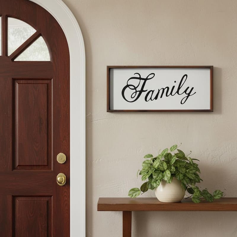 HomeRoots 12" X 28" Brown And White Family Wood Wall Decor - White/Brown - 28.00 in. x 12.00 in.  x 1.00 in.