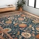 preview thumbnail 4 of 37, Alexander Home Megan Floral Hand-Hooked 100% Wool Area Rug 5' x 7'-6" - Marine / Multi