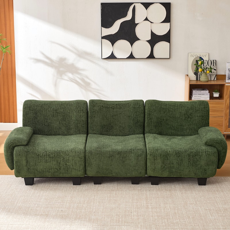 3-Seater Sofa Chenille Upholstered Couch Fully Compressed Design Sofa with Arc-shaped Armrests for Living Room, Apartment