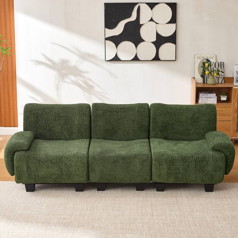 Roomfitters 95 Inch Modern 3-Seater Sofa Couch with Rounded Armrests and Deep Seating, Chenille - Green