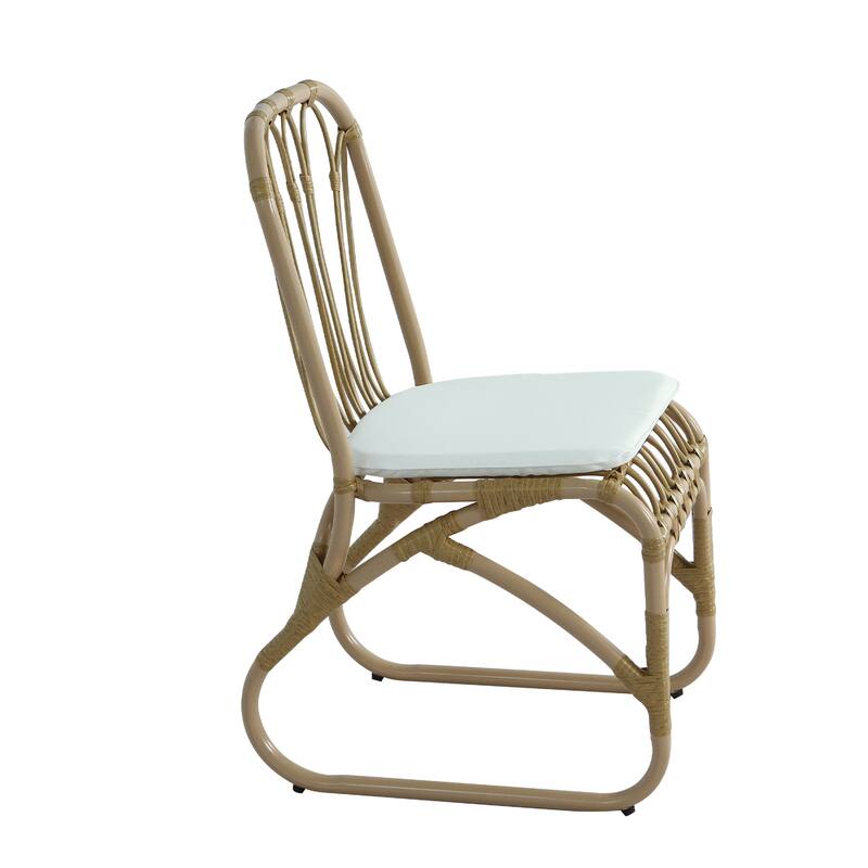 5 PCS Outdoor Dining Set for 4, Square Table with Acacia Wood Top & Rattan Chairs