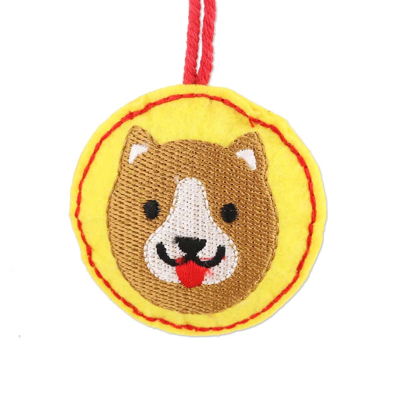 Novica Handmade Party Animals In Yellow Embroidered Wool Holiday Ornaments (Set Of 10)