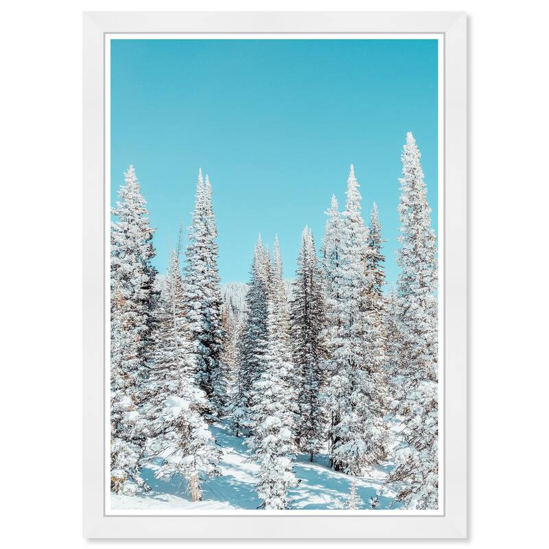 Wynwood Studio Prints Holiday and Seasonal Snowy Pine Trees Blue and Light Blue Rustic Wall Art Canvas Print