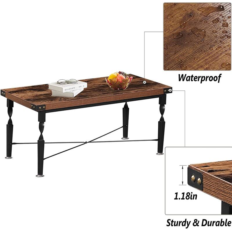 VECELO Nightstands, Coffee Table, Modern Coffee Table Sets, Rustic Brown, Set of 1/2/3